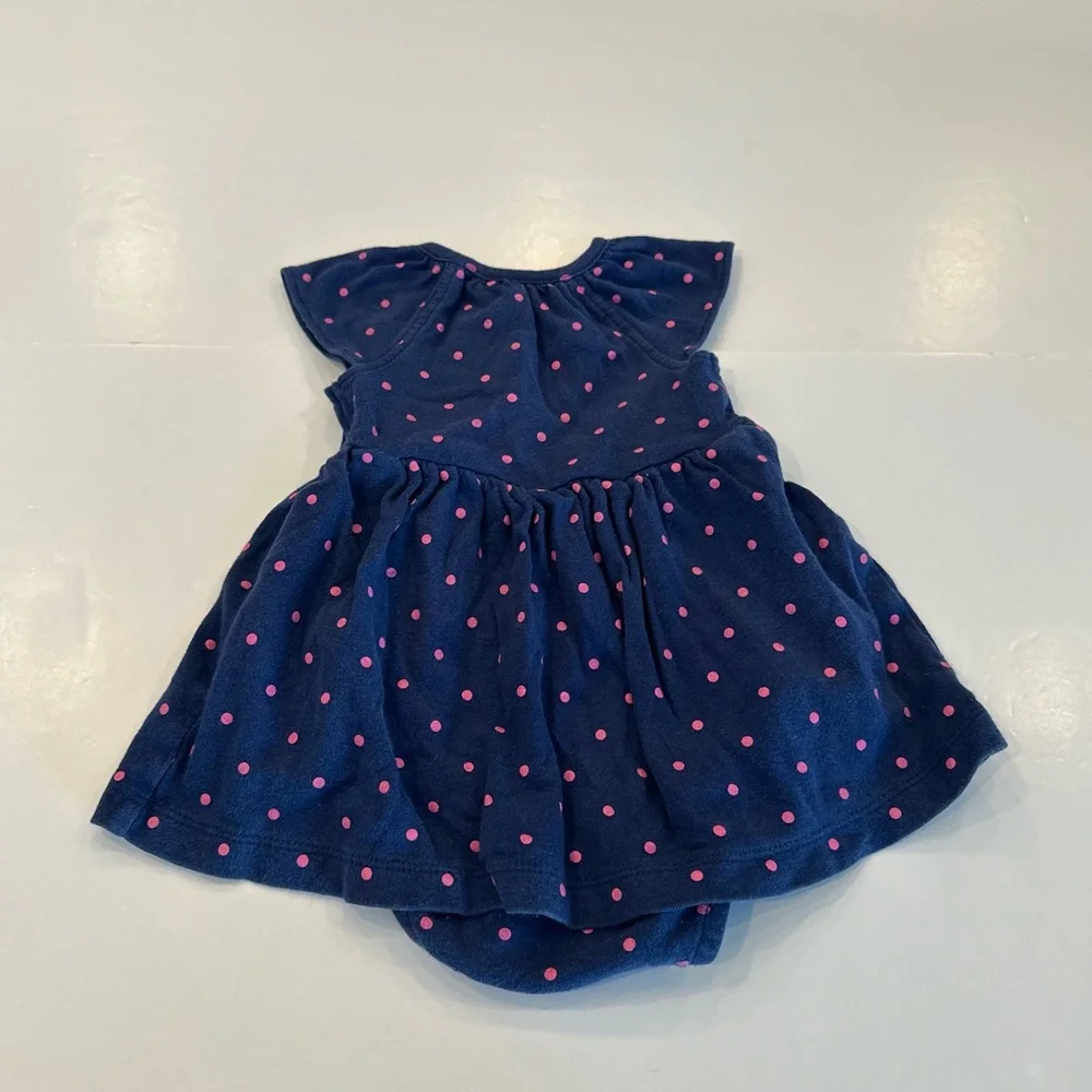 4/20$ Carter's Baby Navy Blue & Pink Polka Dot Bodysuit Dress size 9 months - Picture 4 of 4